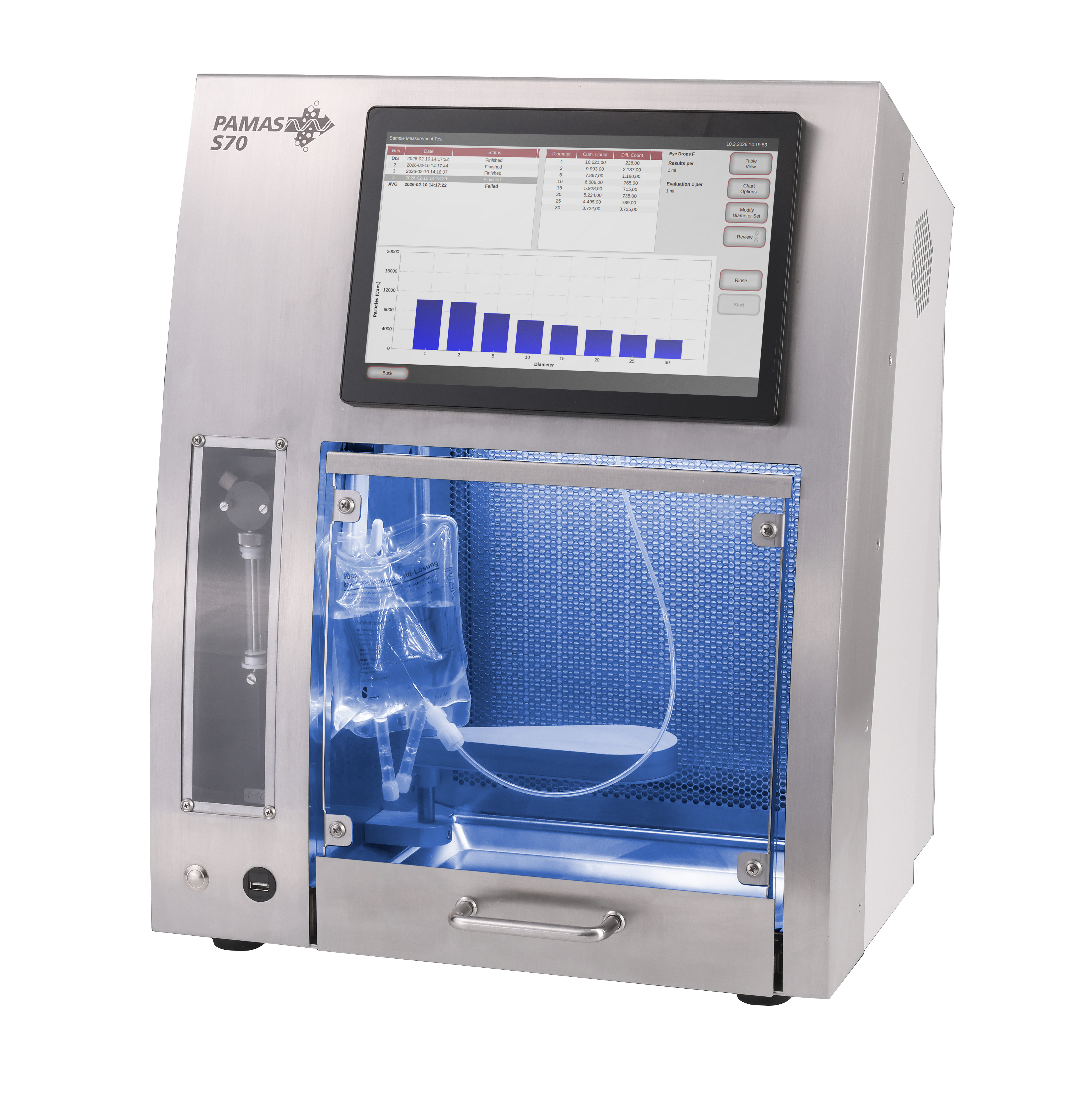 Equipamentos - Pamas S70 - Contador de partículas de laboratório para fluidos aquosos